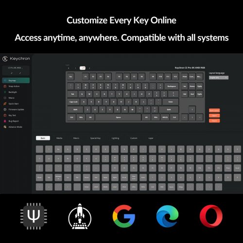 Клавіатура Keychron C3 Pro V2 87 Key RGB Hot-Swap Keychron Super Red Switch (C3PX-H1-UA) Black купити в Україні: Київ, Львів, Хмельницький, Тернопіль, Івано-Франківськ | Низька ціна, відгуки, характеристики від TELEMART фото