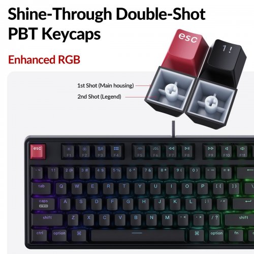 Клавіатура Keychron C3 Pro V2 87 Key RGB Hot-Swap Keychron Super Red Switch (C3PX-H1-UA) Black купити в Україні: Київ, Львів, Хмельницький, Тернопіль, Івано-Франківськ | Низька ціна, відгуки, характеристики від TELEMART фото