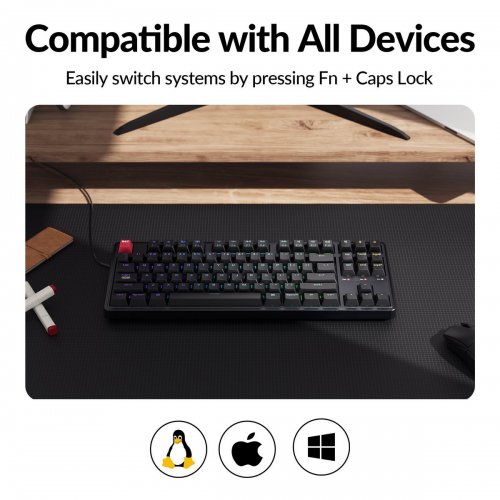 Клавіатура Keychron C3 Pro V2 87 Key RGB Hot-Swap Keychron Super Brown Switch (C3PX-H3-UA) Black купити в Україні: Київ, Львів, Хмельницький, Тернопіль, Івано-Франківськ | Низька ціна, відгуки, характеристики від TELEMART фото