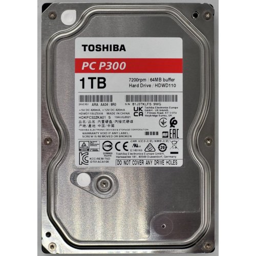 Жесткий диск Toshiba P300 1TB 64MB 7200RPM 3.5" (HDWD110UZSVA) (Восстановлено продавцом, 827061) купить в Украине: Киев, Днепр, Харьков, Одесса  | Проверка совместимости, низкая цена, отзывы, характеристики от TELEMART фото
