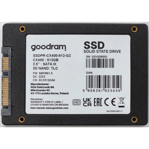 Ssd-диск GoodRAM CX400 Gen.2 3D NAND TLC 512GB 2.5" (SSDPR-CX400-512-G2) (Відновлено продавцем, 827366) купити в Україні: Київ, Львів, Хмельницький, Тернопіль, Івано-Франківськ | Перевірка сумісності, низька ціна, відгуки, характеристики від TELEMART фото