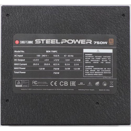 Блок живлення CHIEFTEC SteelPower BDK 750W (BDK-750FC) (Відновлено продавцем, 827537) купити в Україні: Київ, Львів, Хмельницький, Тернопіль, Івано-Франківськ | Перевірка сумісності, низька ціна, відгуки, характеристики від TELEMART фото