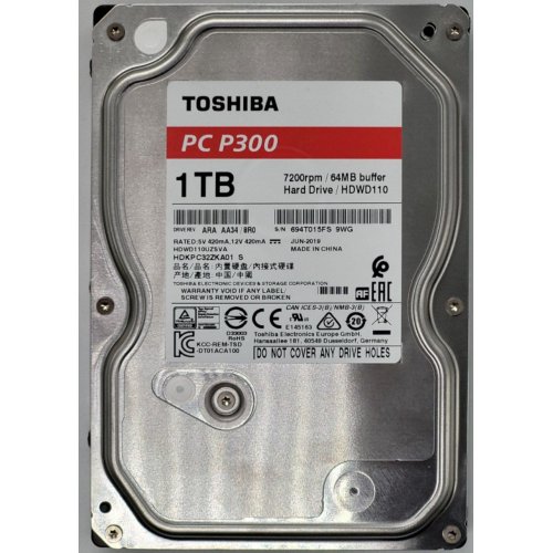 Жорсткий диск Toshiba P300 1TB 64MB 7200RPM 3.5" (HDWD110UZSVA) (Відновлено продавцем, 827632) купити в Україні: Київ, Львів, Хмельницький, Тернопіль, Івано-Франківськ | Перевірка сумісності, низька ціна, відгуки, характеристики від TELEMART фото