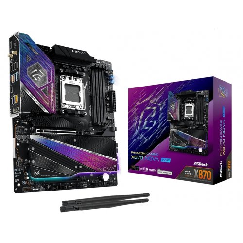 Материнська плата AsRock X870 Nova WiFi (sAM5, AMD X870) купити в Україні: Київ, Львів, Хмельницький, Тернопіль, Івано-Франківськ | Перевірка сумісності, низька ціна, відгуки, характеристики від TELEMART фото