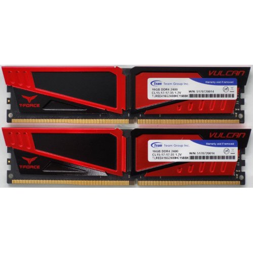 Озп Team DDR4 32GB (2x16GB) 2400Mhz T-Force Vulcan Red (TLRED432G2400HC15BDC01) (Відновлено продавцем, 828600) купити в Україні: Київ, Львів, Хмельницький, Тернопіль, Івано-Франківськ | Перевірка сумісності, низька ціна, відгуки, характеристики від TELEMART фото