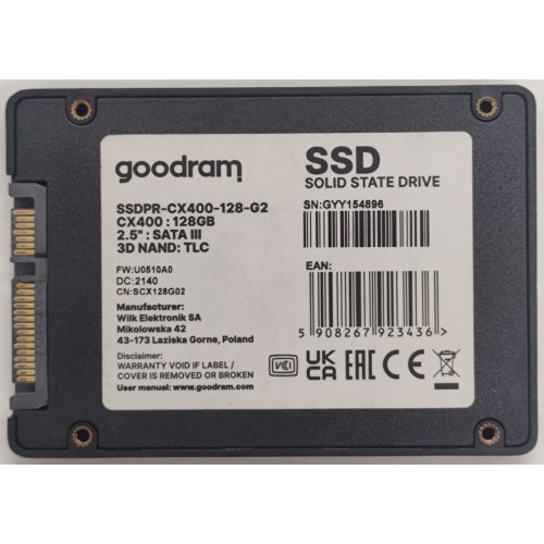 Ssd-диск GoodRAM CX400 Gen.2 3D NAND TLC 128GB 2.5" (SSDPR-CX400-128-G2) (Восстановлено продавцом, 828765) купить в Украине: Киев, Днепр, Харьков, Одесса  | Проверка совместимости, низкая цена, отзывы, характеристики от TELEMART фото