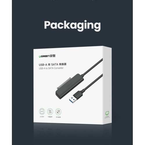 Уцінка кабель-адаптер Ugreen CM321 2.5" SSD SATA - USB 3.0 (70609) Black (Розкрита упаковка, 829043) купити в Україні: Київ, Львів, Хмельницький, Тернопіль, Івано-Франківськ | Низька ціна, відгуки, характеристики від TELEMART фото