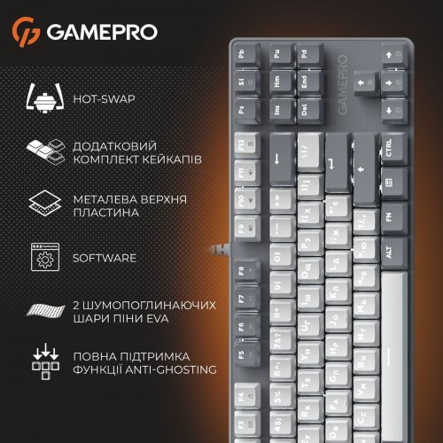 Клавиатура GamePro Genesis Metallic MK110 Outemu Red Swithes Gray купить в Украине: Киев, Днепр, Харьков, Одесса  | Низкая цена, отзывы, характеристики от TELEMART фото