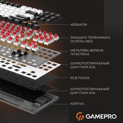 Клавиатура GamePro Genesis Joker Pro MK124 Pro Outemu Red Swithes Wireless Gray купить в Украине: Киев, Днепр, Харьков, Одесса  | Низкая цена, отзывы, характеристики от TELEMART фото