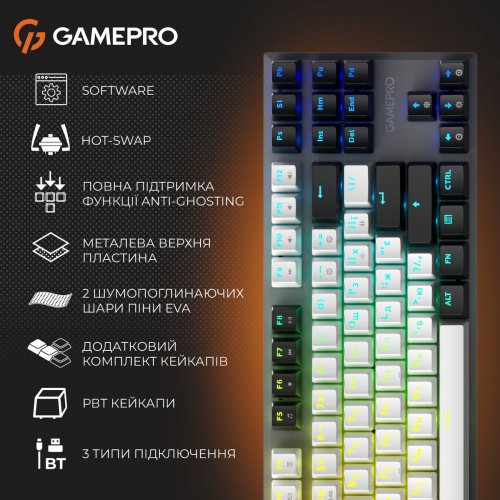 Клавиатура GamePro Genesis Joker Pro MK124 Pro Outemu Red Swithes Wireless Gray купить в Украине: Киев, Днепр, Харьков, Одесса  | Низкая цена, отзывы, характеристики от TELEMART фото