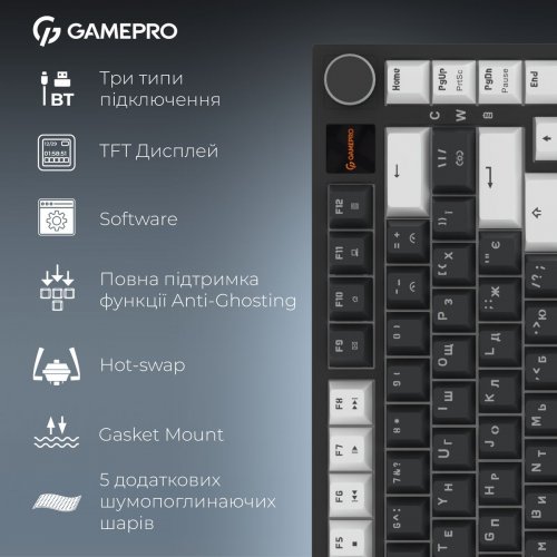 Клавиатура GamePro Asgard Valhalla Pro MK160 Pro Rainy Swithes Wireless with Display Black купить в Украине: Киев, Днепр, Харьков, Одесса  | Низкая цена, отзывы, характеристики от TELEMART фото