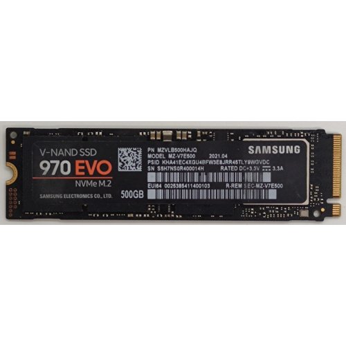 Ssd-диск Samsung 970 EVO V-NAND MLC 500GB M.2 (2280 PCI-E) (MZ-V7E500BW) (Відновлено продавцем, 829191) купити в Україні: Київ, Львів, Хмельницький, Тернопіль, Івано-Франківськ | Перевірка сумісності, низька ціна, відгуки, характеристики від TELEMART фото