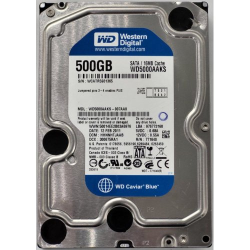 Жесткий диск Western Digital Blue 500GB 16MB 3.5" (WD5000AAKS) (Восстановлено продавцом, 829251) купить в Украине: Киев, Днепр, Харьков, Одесса  | Проверка совместимости, низкая цена, отзывы, характеристики от TELEMART фото