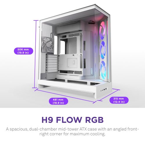 Корпус NZXT H9 Flow RGB Tempered Glass без БП (CM-H92FW-R1) White купить в Украине: Киев, Днепр, Харьков, Одесса  | Проверка совместимости, низкая цена, отзывы, характеристики от TELEMART фото