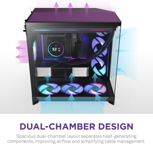 Корпус NZXT H9 Flow RGB+ Tempered Glass без БП (CM-H92FB-P1) Black купить в Украине: Киев, Днепр, Харьков, Одесса  | Проверка совместимости, низкая цена, отзывы, характеристики от TELEMART фото
