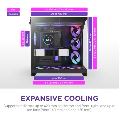 Корпус NZXT H9 Flow RGB+ Tempered Glass без БП (CM-H92FB-P1) Black купить в Украине: Киев, Днепр, Харьков, Одесса  | Проверка совместимости, низкая цена, отзывы, характеристики от TELEMART фото