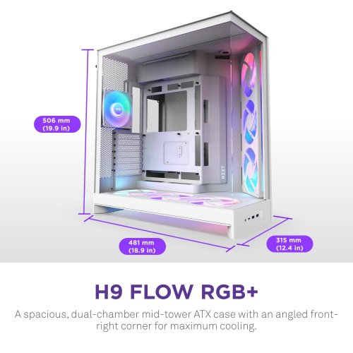 Корпус NZXT H9 Flow RGB+ Tempered Glass без БП (CM-H92FW-P1) White купить в Украине: Киев, Днепр, Харьков, Одесса  | Проверка совместимости, низкая цена, отзывы, характеристики от TELEMART фото