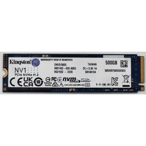 Ssd-диск Kingston NV1 500GB M.2 (2280 PCI-E) NVMe x4 (SNVS/500G) (Відновлено продавцем, 830476) купити в Україні: Київ, Львів, Хмельницький, Тернопіль, Івано-Франківськ | Перевірка сумісності, низька ціна, відгуки, характеристики від TELEMART фото