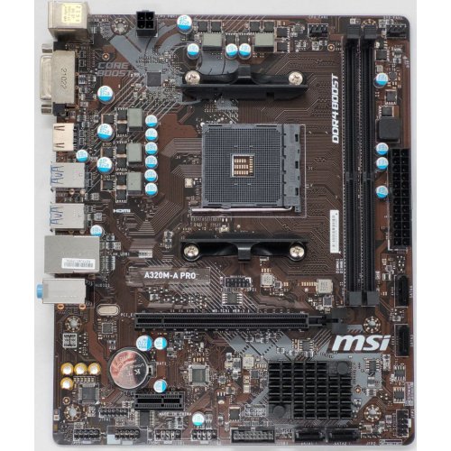 Материнська плата MSI A320M-A PRO (sAM4, AMD A320) (Відновлено продавцем, 830500) купити в Україні: Київ, Львів, Хмельницький, Тернопіль, Івано-Франківськ | Перевірка сумісності, низька ціна, відгуки, характеристики від TELEMART фото