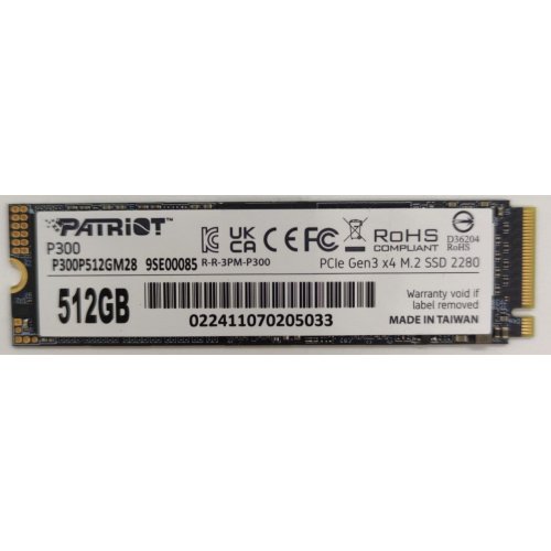 Ssd-диск Patriot P300 512GB M.2 (2280 PCI-E) NVMe x4 (P300P512GM28) (Восстановлено продавцом, 830718) купить в Украине: Киев, Днепр, Харьков, Одесса  | Проверка совместимости, низкая цена, отзывы, характеристики от TELEMART фото
