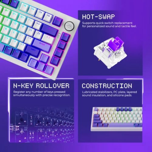 Клавиатура Proove Gaming Coupe RGB Huano Kobe Wireless (WKCP00022404) White/Purple купить в Украине: Киев, Днепр, Харьков, Одесса  | Низкая цена, отзывы, характеристики от TELEMART фото