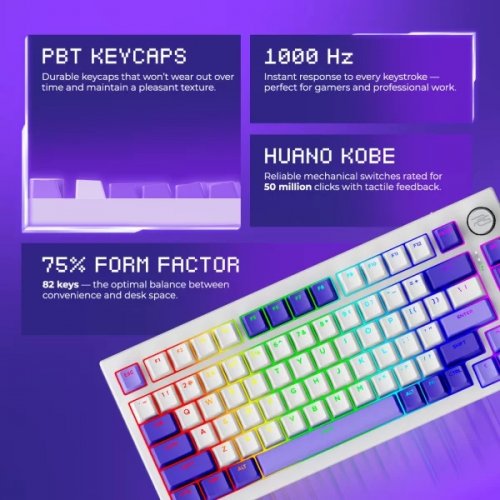 Клавиатура Proove Gaming Coupe RGB Huano Kobe Wireless (WKCP00022404) White/Purple купить в Украине: Киев, Днепр, Харьков, Одесса  | Низкая цена, отзывы, характеристики от TELEMART фото