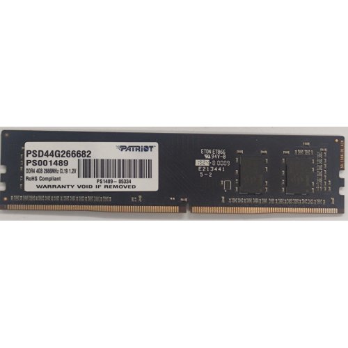 Озп Patriot DDR4 4GB 2666Mhz Signature Line (PSD44G266682) (Відновлено продавцем, 831357) купити в Україні: Київ, Львів, Хмельницький, Тернопіль, Івано-Франківськ | Перевірка сумісності, низька ціна, відгуки, характеристики від TELEMART фото