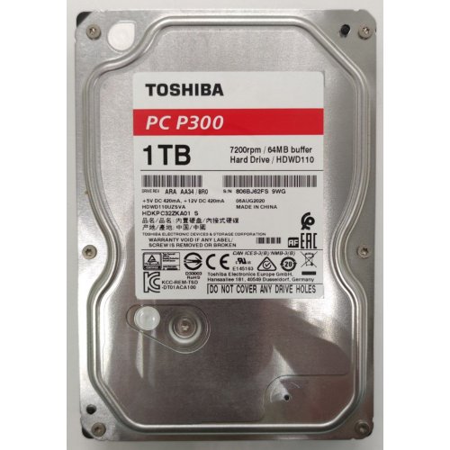 Жесткий диск Toshiba P300 1TB 64MB 7200RPM 3.5" (HDWD110UZSVA) (Восстановлено продавцом, 832128) купить в Украине: Киев, Днепр, Харьков, Одесса  | Проверка совместимости, низкая цена, отзывы, характеристики от TELEMART фото