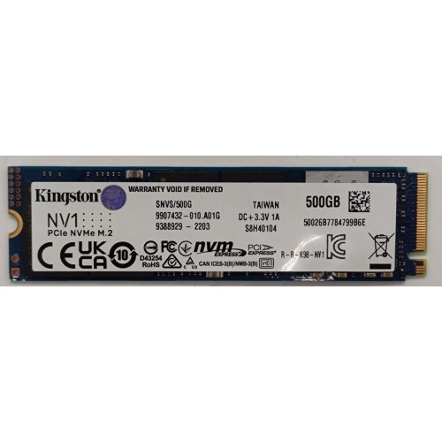 Ssd-диск Kingston NV1 500GB M.2 (2280 PCI-E) NVMe x4 (SNVS/500G) (Відновлено продавцем, 832132) купити в Україні: Київ, Львів, Хмельницький, Тернопіль, Івано-Франківськ | Перевірка сумісності, низька ціна, відгуки, характеристики від TELEMART фото