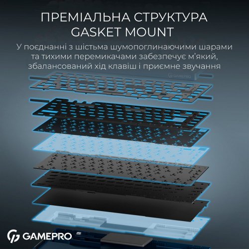 Клавиатура GamePro Asgard Yord MK266 Keychron Super Red Switch Wireless Blue купить в Украине: Киев, Днепр, Харьков, Одесса  | Низкая цена, отзывы, характеристики от TELEMART фото