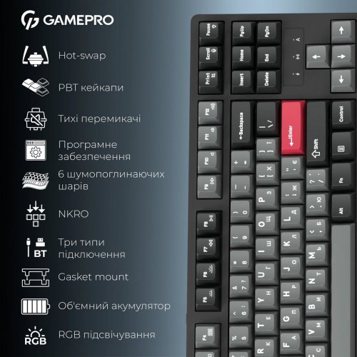 Клавіатура GamePro Asgard Ragnar MK285 Keychron Super Red Switch Wireless Black купити в Україні: Київ, Львів, Хмельницький, Тернопіль, Івано-Франківськ | Низька ціна, відгуки, характеристики від TELEMART фото