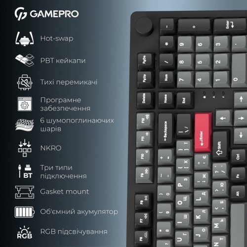 Клавіатура GamePro Asgard Drakkar MK305 Keychron Super Red Switch Wireless Black купити в Україні: Київ, Львів, Хмельницький, Тернопіль, Івано-Франківськ | Низька ціна, відгуки, характеристики від TELEMART фото