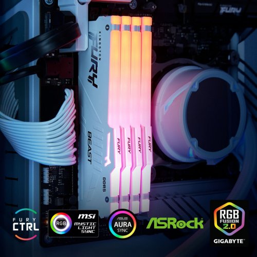 Уцінка озп Kingston DDR5 32GB 6400Mhz FURY Beast RGB White (KF564C32BWEA-32) (Розкрита упаковка, 832213) купити в Україні: Київ, Львів, Хмельницький, Тернопіль, Івано-Франківськ | Перевірка сумісності, низька ціна, відгуки, характеристики від TELEMART фото