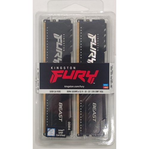 Озу Kingston DDR4 32GB (2x16GB) 3200Mhz FURY Beast Black (KF432C16BBK2/32) (Восстановлено продавцом, 832307) купить в Украине: Киев, Днепр, Харьков, Одесса  | Проверка совместимости, низкая цена, отзывы, характеристики от TELEMART фото