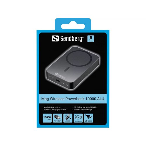 Powerbank Sandberg Magnetic Wireless 10000mAh 20W (420-97) купить в Украине: Киев, Днепр, Харьков, Одесса  | Низкая цена, отзывы, характеристики от TELEMART фото