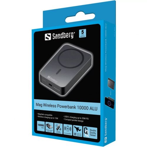 Powerbank Sandberg Magnetic Wireless 10000mAh 20W (420-97) купить в Украине: Киев, Днепр, Харьков, Одесса  | Низкая цена, отзывы, характеристики от TELEMART фото