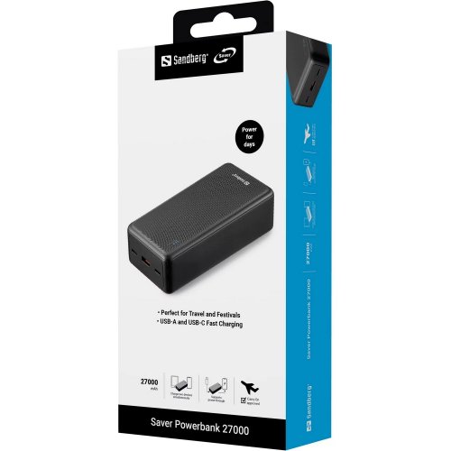 Powerbank Sandberg Saver 27000mAh 22.5W (320-43) купить в Украине: Киев, Днепр, Харьков, Одесса  | Низкая цена, отзывы, характеристики от TELEMART фото