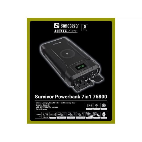 Powerbank Sandberg Survivor 76800mAh 100W (421-15) купити в Україні: Київ, Львів, Хмельницький, Тернопіль, Івано-Франківськ | Низька ціна, відгуки, характеристики від TELEMART фото