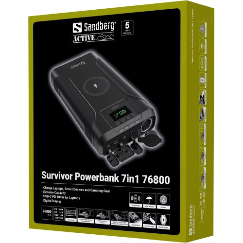 Powerbank Sandberg Survivor 76800mAh 100W (421-15) купити в Україні: Київ, Львів, Хмельницький, Тернопіль, Івано-Франківськ | Низька ціна, відгуки, характеристики від TELEMART фото