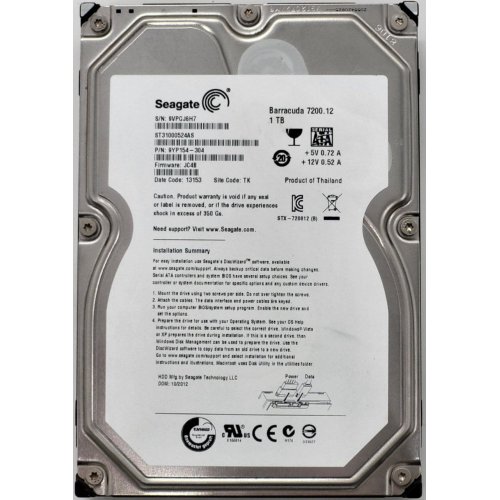Жесткий диск Seagate Barracuda 7200.12 1TB 32MB 7200RPM 3.5" (ST31000524AS) (Восстановлено продавцом, 832767) купить в Украине: Киев, Днепр, Харьков, Одесса  | Проверка совместимости, низкая цена, отзывы, характеристики от TELEMART фото