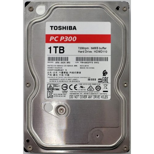 Жесткий диск Toshiba P300 1TB 64MB 7200RPM 3.5" (HDWD110UZSVA) (Восстановлено продавцом, 832768) купить в Украине: Киев, Днепр, Харьков, Одесса  | Проверка совместимости, низкая цена, отзывы, характеристики от TELEMART фото
