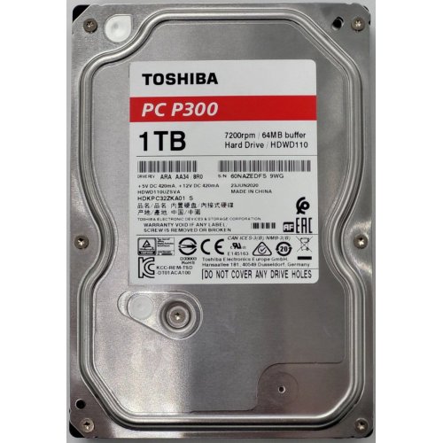 Жесткий диск Toshiba P300 1TB 64MB 7200RPM 3.5" (HDWD110UZSVA) (Восстановлено продавцом, 832770) купить в Украине: Киев, Днепр, Харьков, Одесса  | Проверка совместимости, низкая цена, отзывы, характеристики от TELEMART фото