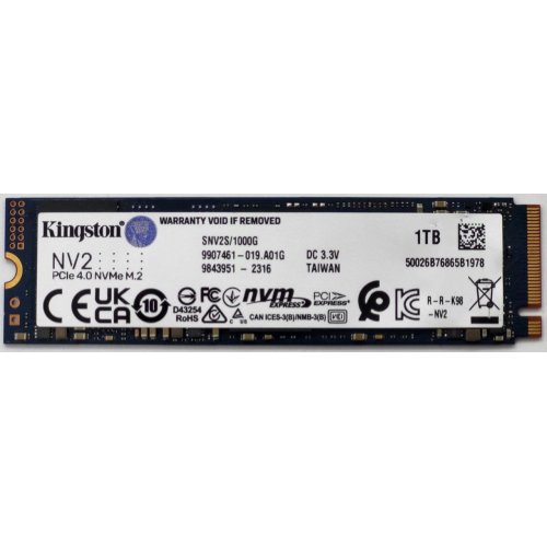 Ssd-диск Kingston NV2 3D NAND 1TB M.2 (2280 PCI-E) NVMe x4 (SNV2S/1000G) (Відновлено продавцем, 832782) купити в Україні: Київ, Львів, Хмельницький, Тернопіль, Івано-Франківськ | Перевірка сумісності, низька ціна, відгуки, характеристики від TELEMART фото