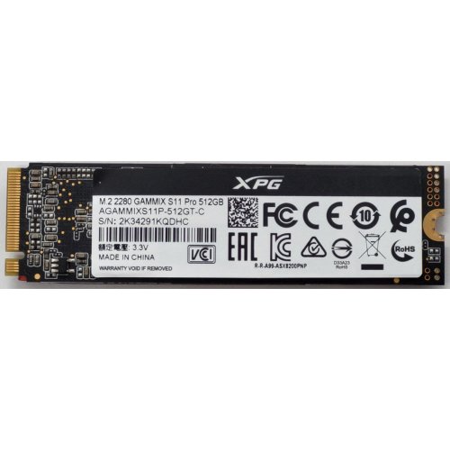 Ssd-диск ADATA XPG GAMMIX S11 Pro 3D NAND TLC 512GB M.2 (2280 PCI-E) NVMe 1.3 (AGAMMIXS11P-512GT-C) (Восстановлено продавцом, 832783) купить в Украине: Киев, Днепр, Харьков, Одесса  | Проверка совместимости, низкая цена, отзывы, характеристики от TELEMART фото