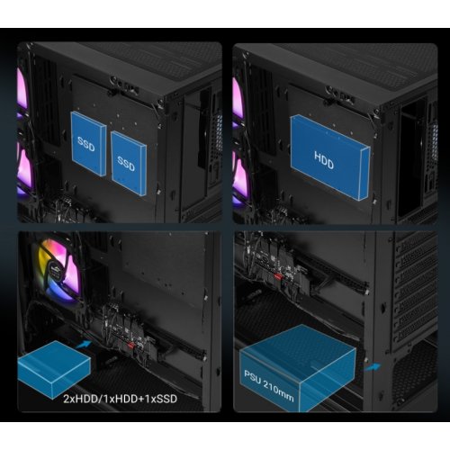 Корпус SAMA V42 без БЖ (V42-BKAMA4X1-GL) Black купити в Україні: Київ, Львів, Хмельницький, Тернопіль, Івано-Франківськ | Перевірка сумісності, низька ціна, відгуки, характеристики від TELEMART фото