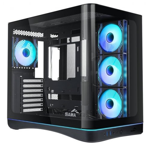 Корпус SAMA V62S без БЖ (V62S-BKADA4X1-GL) Black купити в Україні: Київ, Львів, Хмельницький, Тернопіль, Івано-Франківськ | Перевірка сумісності, низька ціна, відгуки, характеристики від TELEMART фото