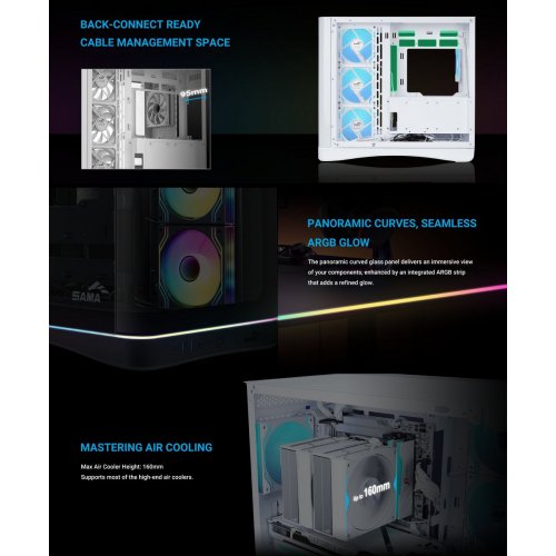 Корпус SAMA V62S без БЖ (V62S-BKADA4X1-GL) Black купити в Україні: Київ, Львів, Хмельницький, Тернопіль, Івано-Франківськ | Перевірка сумісності, низька ціна, відгуки, характеристики від TELEMART фото