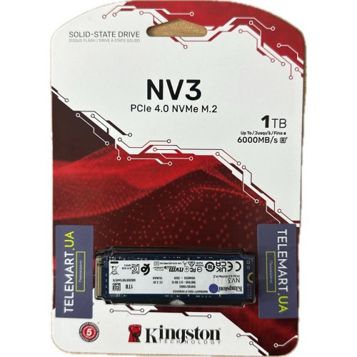 Уцінка ssd-диск Kingston NV3 3D NAND 1TB M.2 (2280 PCI-E) NVMe x4 (SNV3S/1000G) (Розкрита упаковка, 833135) купити в Україні: Київ, Львів, Хмельницький, Тернопіль, Івано-Франківськ | Перевірка сумісності, низька ціна, відгуки, характеристики від TELEMART фото