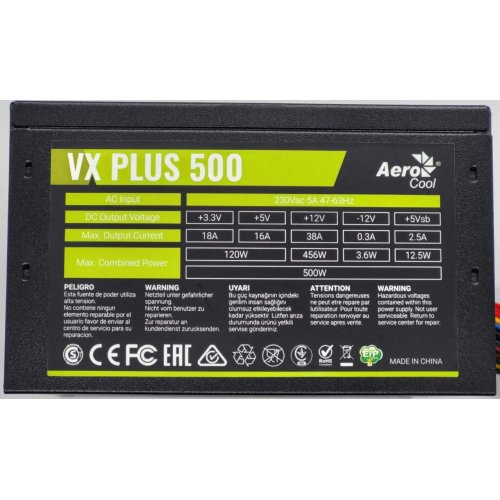 Блок питания Aerocool VX PLUS 500W (ACPN-VS50NEY.11) (Восстановлено продавцом, 833207) купить в Украине: Киев, Днепр, Харьков, Одесса  | Проверка совместимости, низкая цена, отзывы, характеристики от TELEMART фото