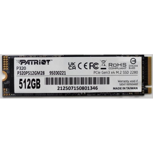 Ssd-диск Patriot P320 512GB M.2 (2280 PCI-E) NVMe x4 (P320P512GM28) (Відновлено продавцем, 833552) купити в Україні: Київ, Львів, Хмельницький, Тернопіль, Івано-Франківськ | Перевірка сумісності, низька ціна, відгуки, характеристики від TELEMART фото